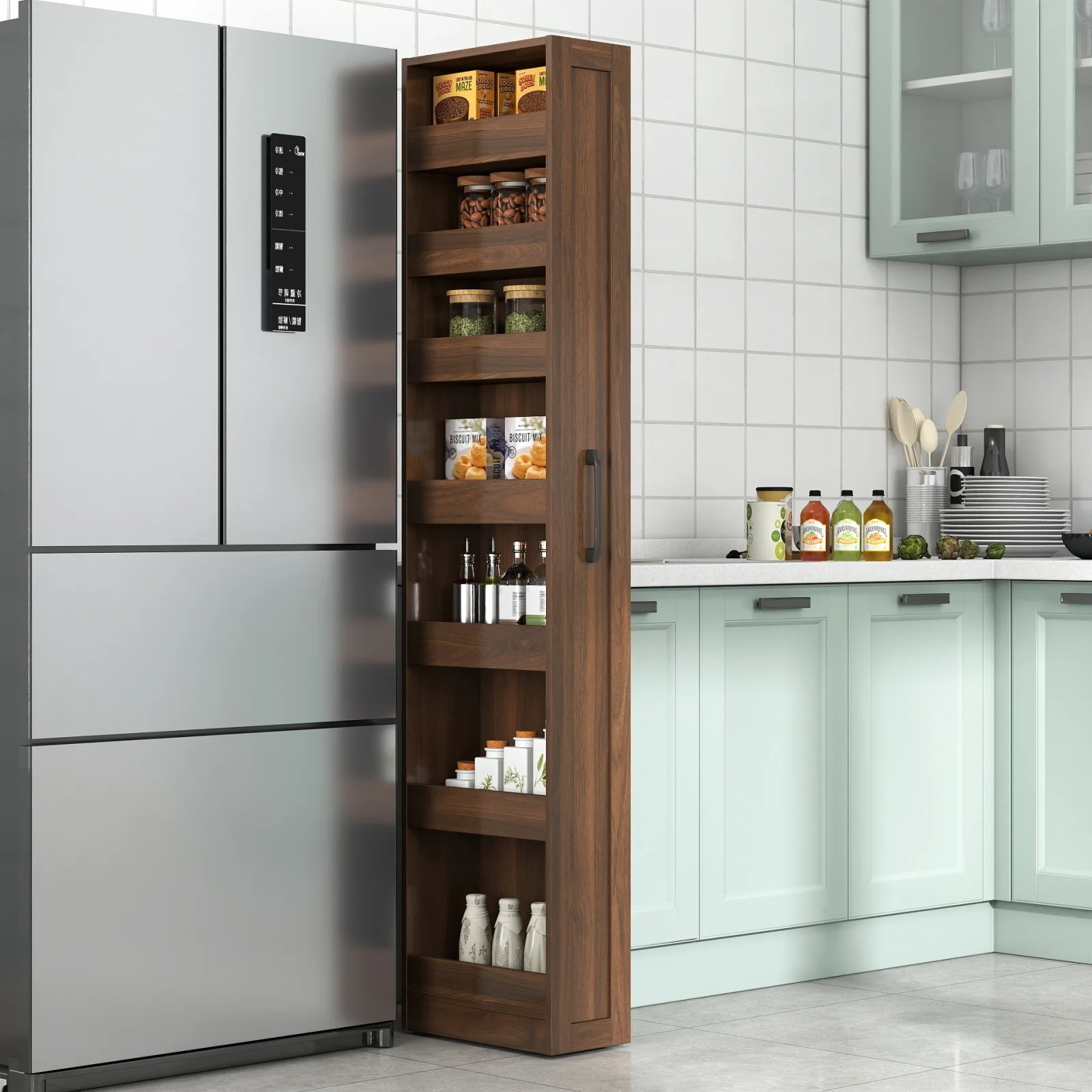 7 Tier Multi-functional Pull-out Multi-tier Storage Single-sided Open Shelf for Kitchen, Living Room & Narrow Spaces