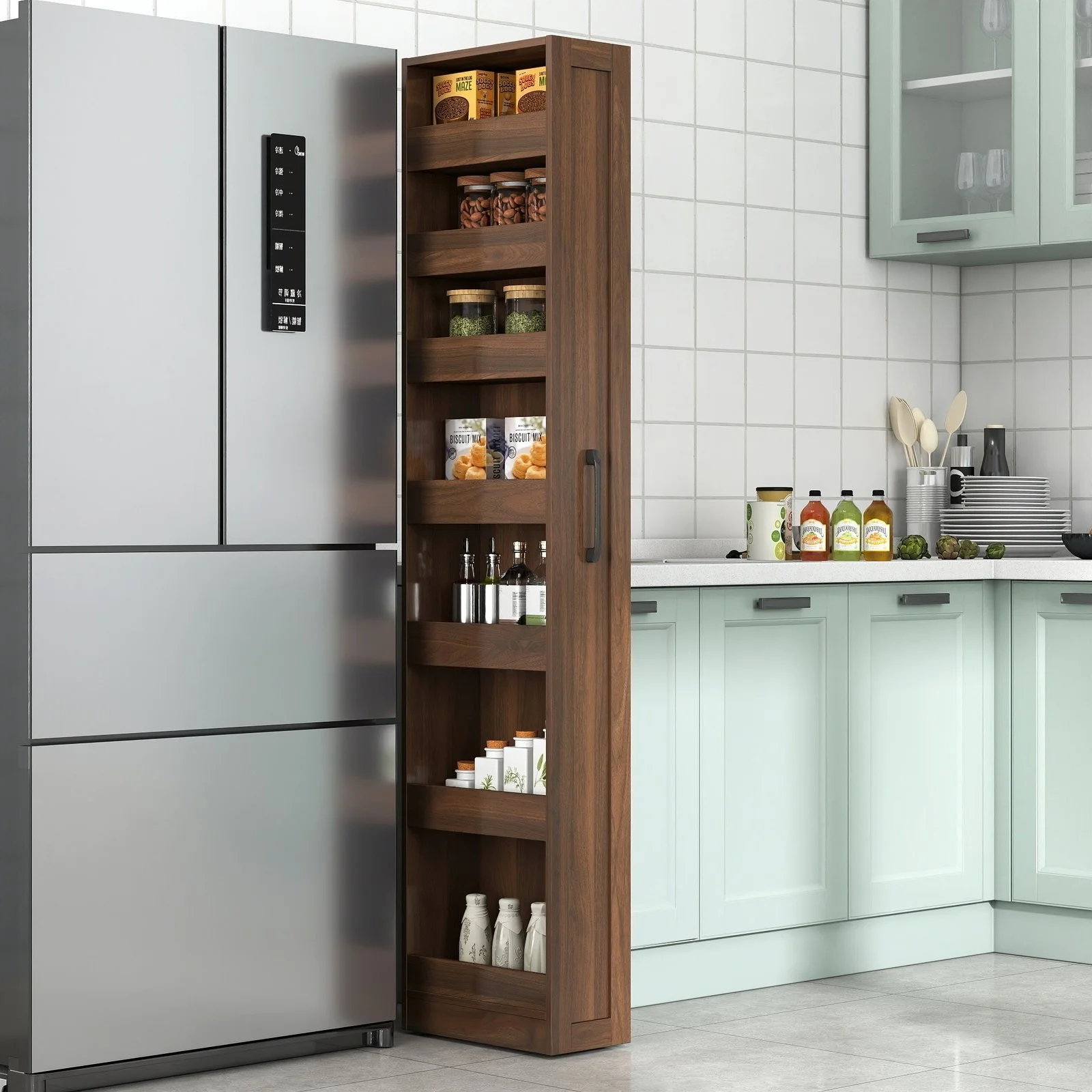7 Tier Multi-functional Pull-out Multi-tier Storage Single-sided Open Shelf for Kitchen, Living Room & Narrow Spaces