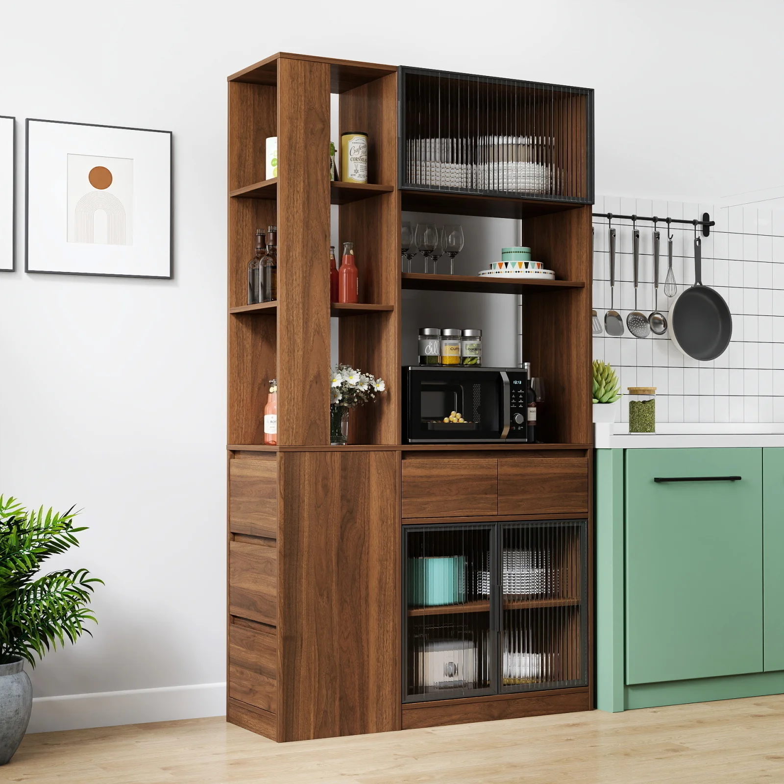 70.87 H Tall Storage Cabinet with Multi-functional Storage Spac, Modern Wooden Entrance Organizer for Hallway, Living Room