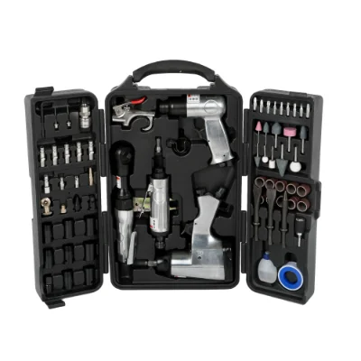 71‑piece air tool kit with impact wrench, air ratchet, grinder, hammer and storage case