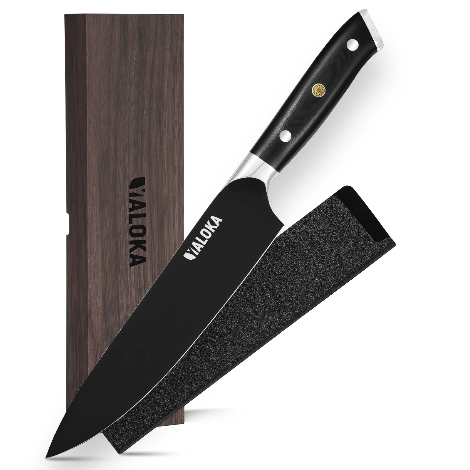 8 Inch Chef Knife Japanese Chef's Knife 7cr17mov High Carbon Steel Japanese Knife Full Tang G10 Handle Black Titanium Coated Blade Professional Cooking Knife Kitchen Knife
