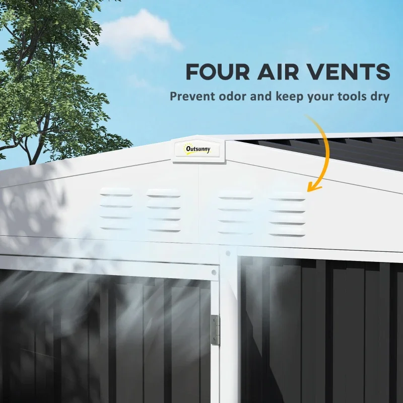 8ft x 4ft Dark Gray Metal Garden Shed with Air Vents and Lock for Outdoor Storage