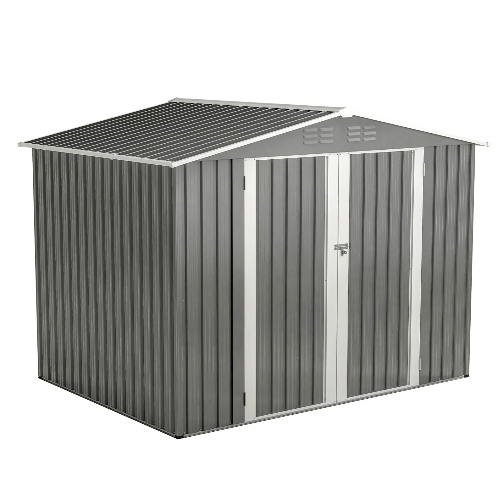 8 X 6 Ft Outdoor Waterproof Garden Tool Storage Sheds with Metal Foundation with Floor Frame, Tool Shed with Lockable Hinged Doors & Air Vents, Storage House Waterproof for Backyard, Lawn, Gray