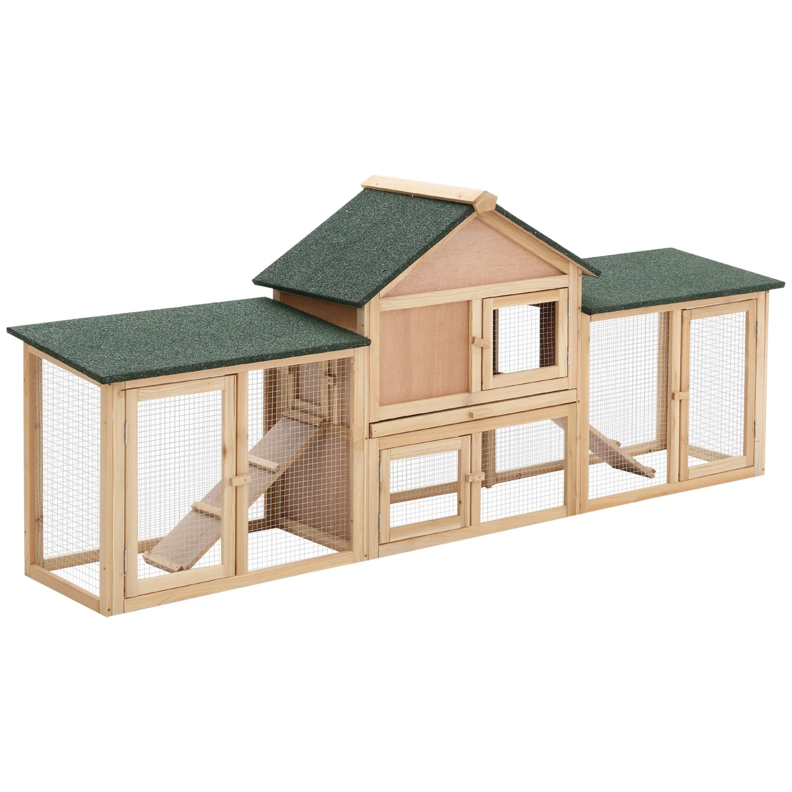 83 Wooden Rabbit Hutch Large Bunny House Double Run Removable Tray Waterproof Roof Outdoor Natural