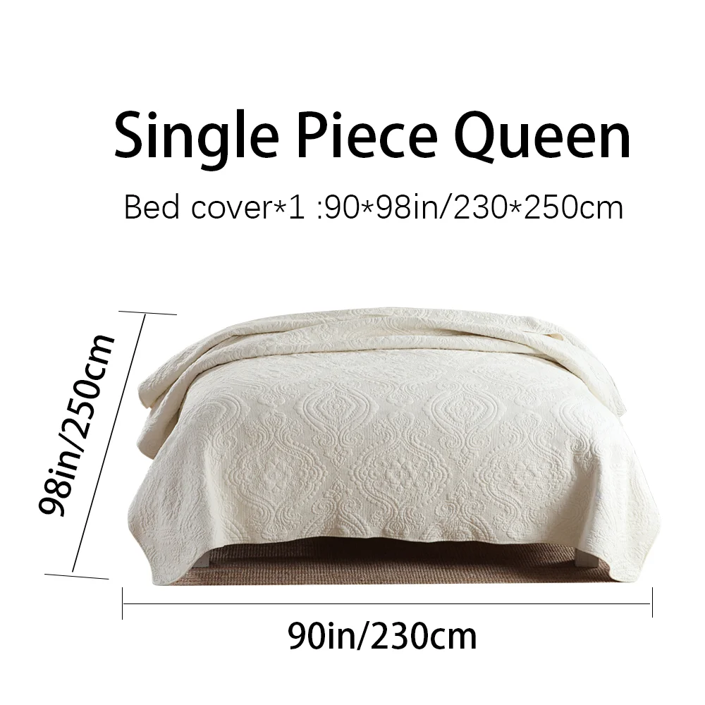 90x98 98x106 3piece 3d Dimensional Quilted Embroidery Palm Leaf Bedspread Set Cotton Filled Reversible Coverlet Luxury Hotel Collection, Soft Breathable No Clumping Snap-resistant Pre-shrunk Envelope
