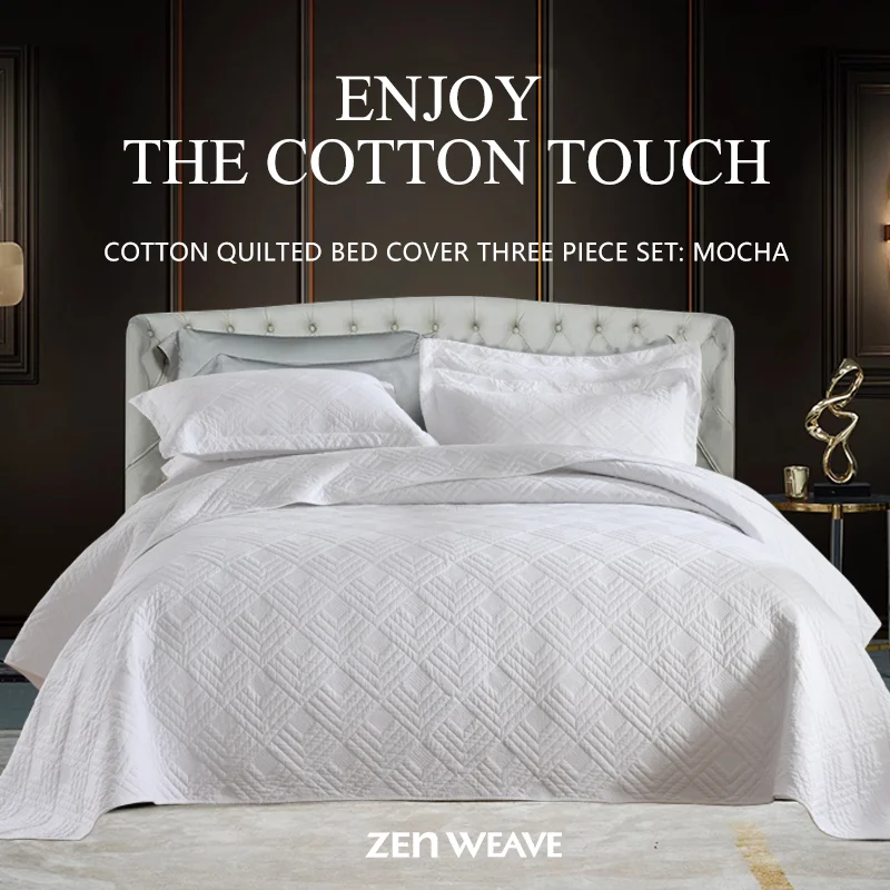 90x98 98x106 3piece 3d Dimensional Quilted Embroidery Palm Leaf Bedspread Set Cotton Filled Reversible Coverlet Luxury Hotel Collection, Soft Breathable No Clumping Snap-resistant Pre-shrunk Envelope