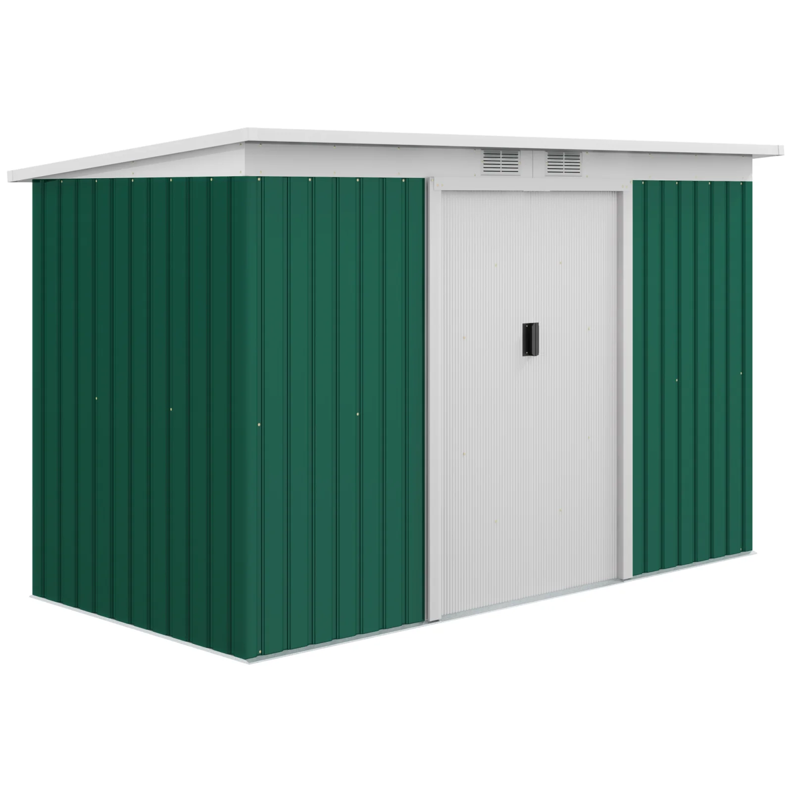 9'x4.5'x5.5' Rust Resistant Metal Garden Shed, Vented, Green White, Perfect for Backyard Lawn Tool Storage Garden Essentials