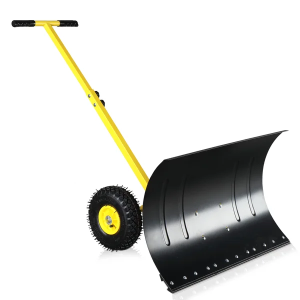 Adjustable Manual Snow Removal Vehicle with Steel Blade, Yellow Arms and Black Wheels