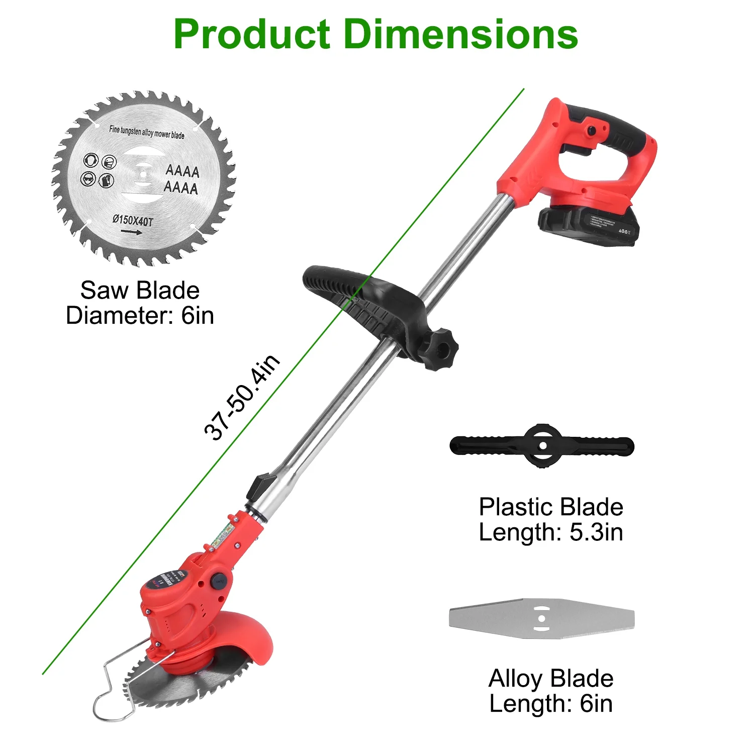 Adjustable Telescopic Cordless Weed Trimmer with 60° Angle, 8000 RPM, Extendable 37‑50.4 in Pole