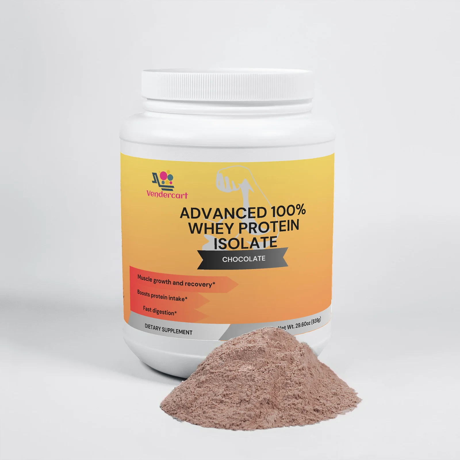 Chocolate Whey Protein Isolate Powder 29.6 OZ Jar for Muscle Recovery & Post-Workout Shakes