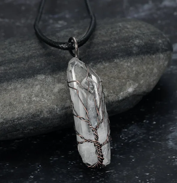 Irregular White Crystal Pendant Necklace with Random Amorphous Shape