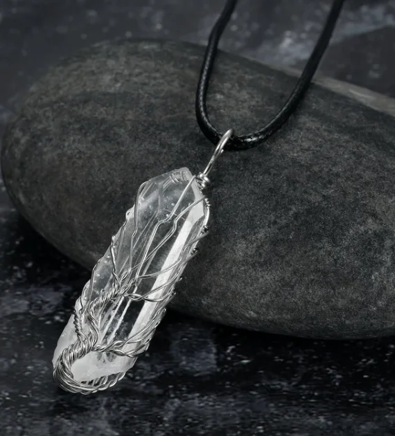 Irregular White Crystal Pendant Necklace with Random Amorphous Shape