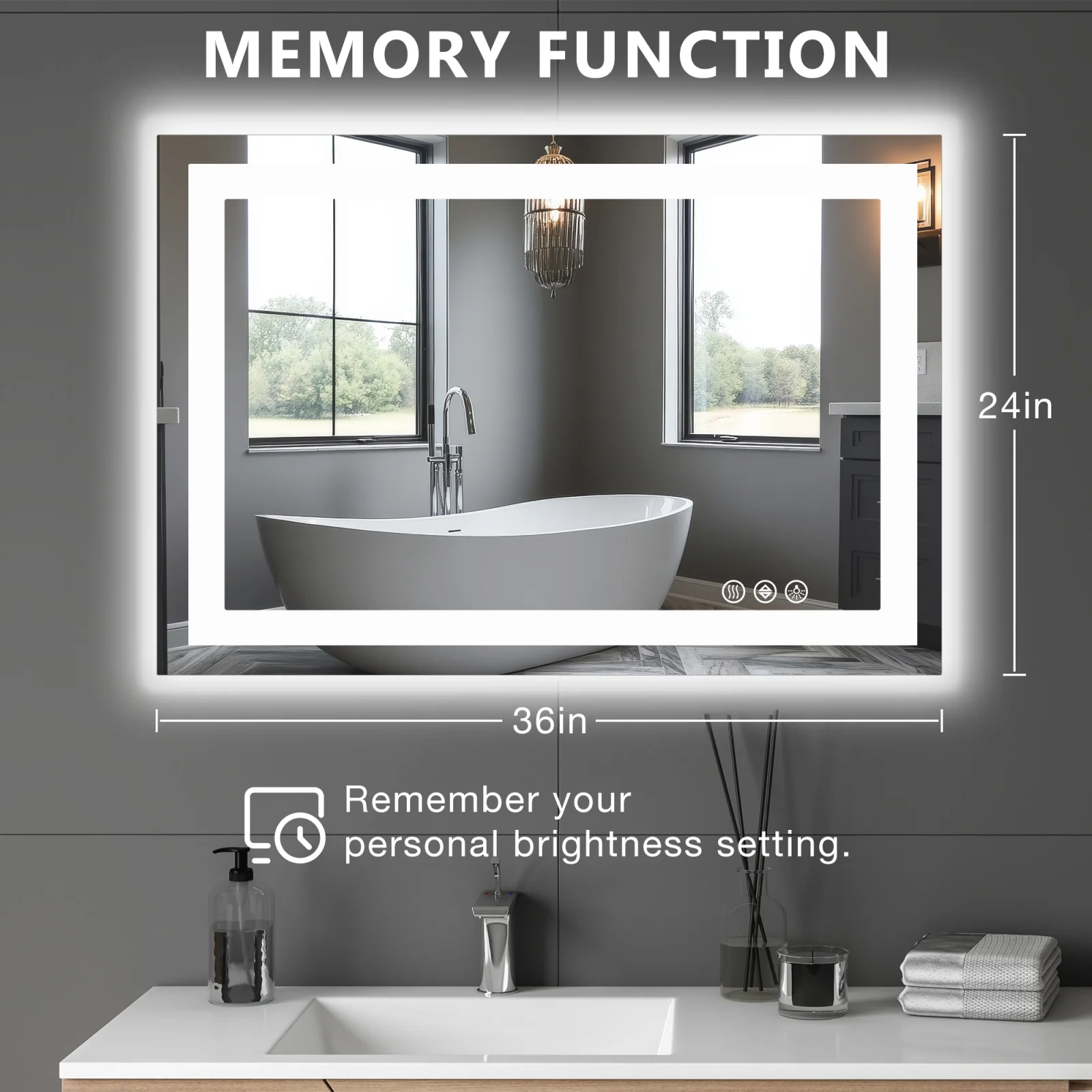 Anti-fog Led Bathroom Mirror with Dual Light Source and Three Lighting Modes
