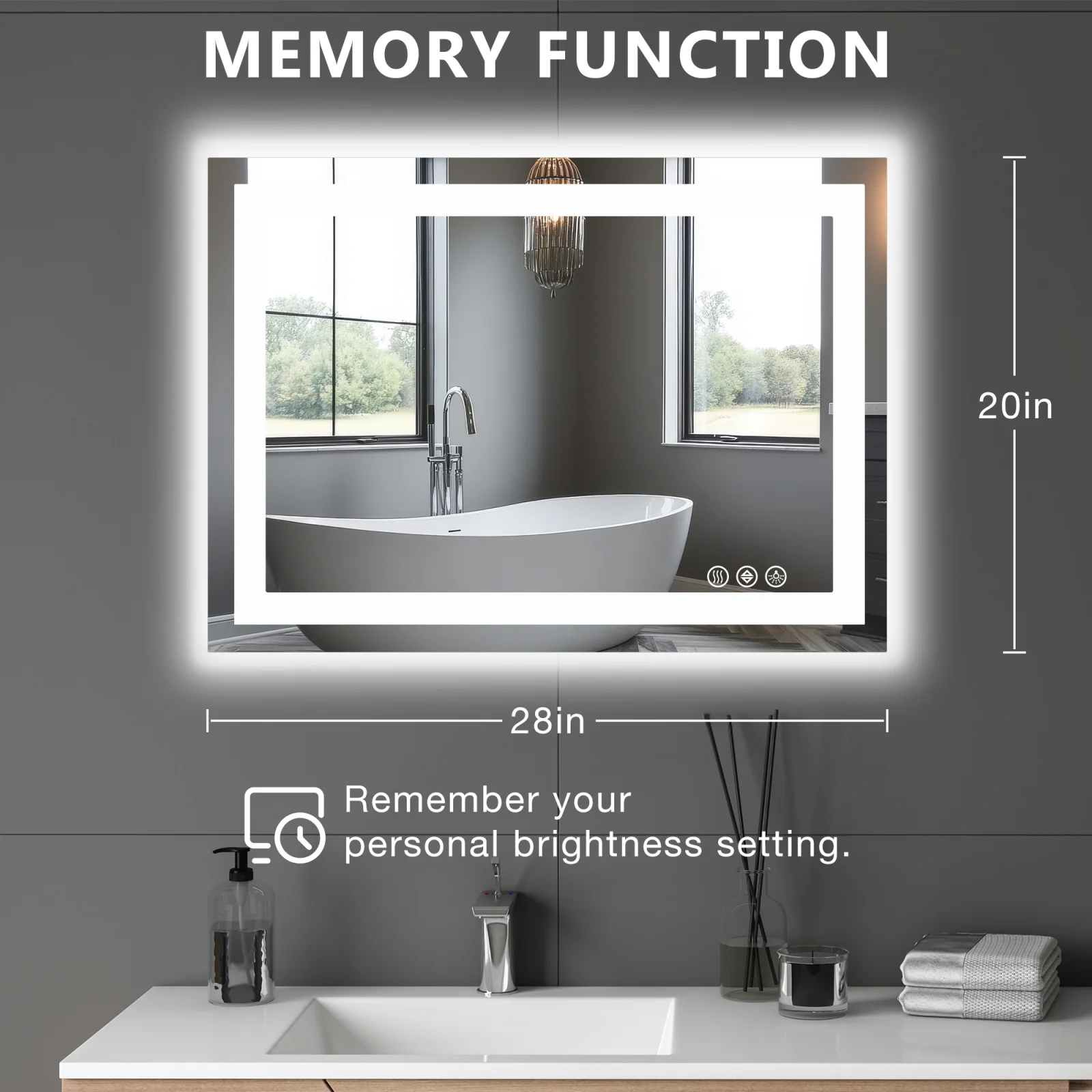 Anti-fog Led Bathroom Mirror with Dual Light Source and Three Lighting Modes