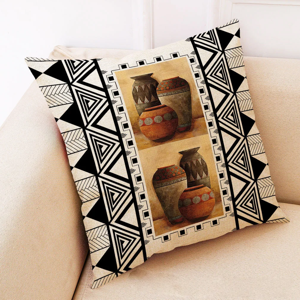 Art Stitching Geometric Cotton and Linen Pillowcase
