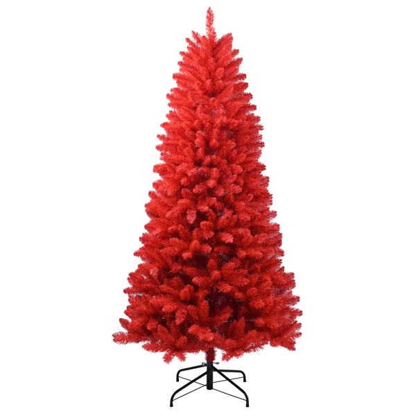 Artificial 5ft Red Christmas Tree with 624 Pvc Branch Tips, Hinged Premium & Foldable Base for Indoor Holiday Decorating