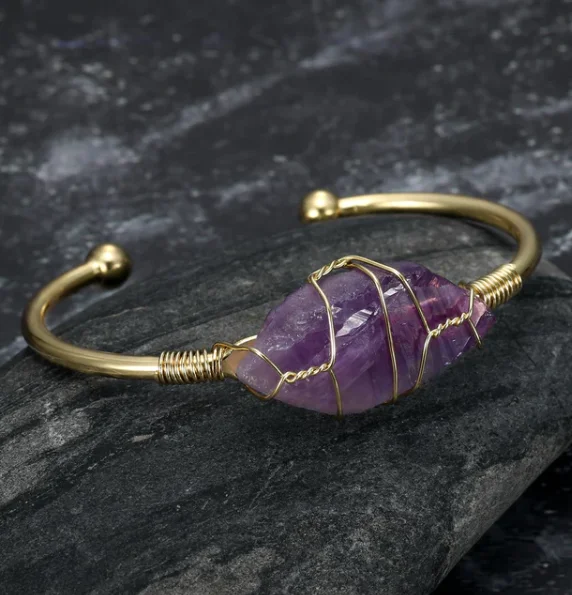 Natural gemstone bangle with handcrafted Asgard design