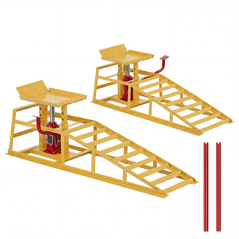Auto Car Truck Service Ramps Lifts with Pedal, Garage Car Lift Hydraulic Ramps with Max. Lifting Force 5 Ton, Automotive Hydraulic Lift Repair Frame Lift 2 Pack Yellow Color