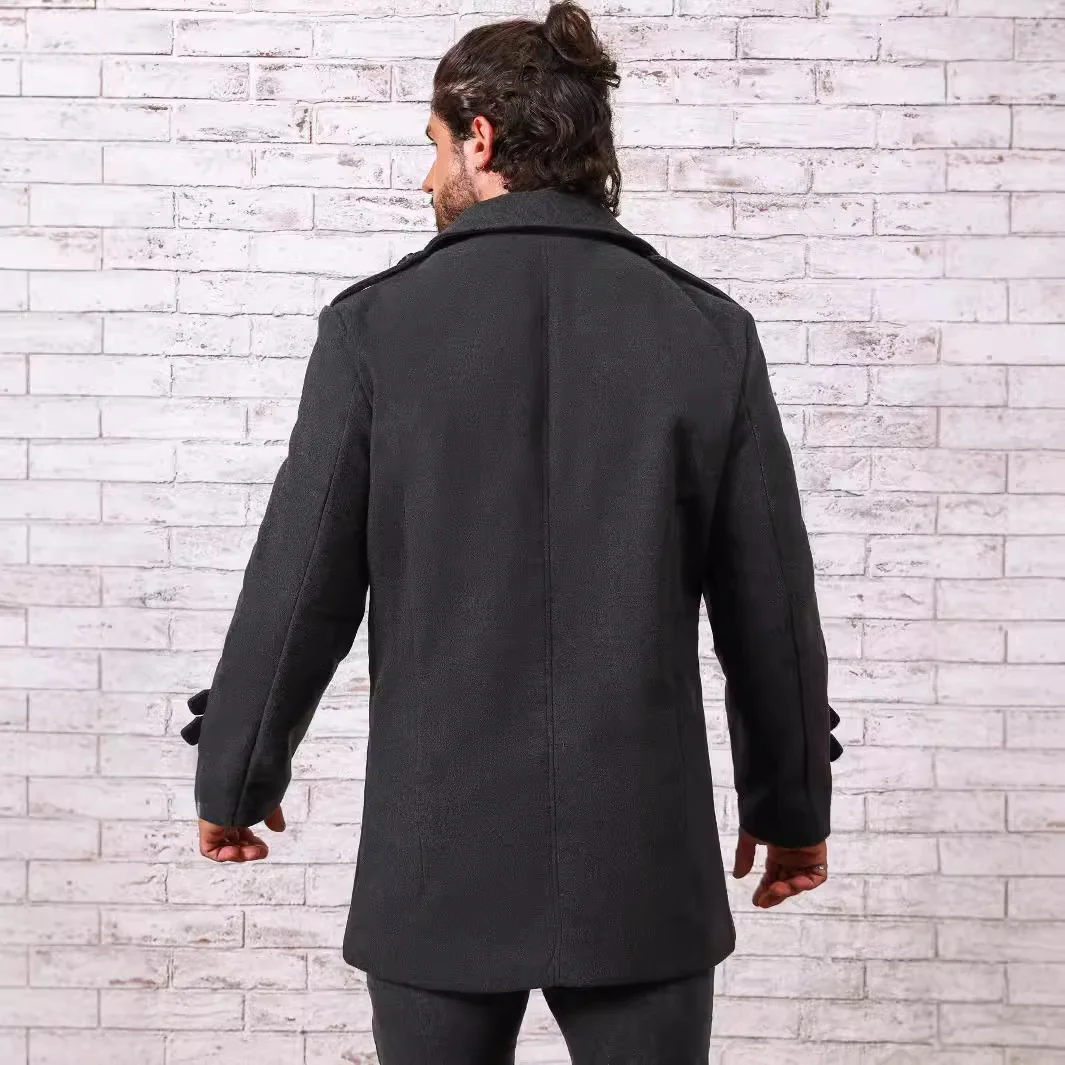 Dark Gray Woolen Blended Jacket, Solid Color British Style Coat for Men and Women