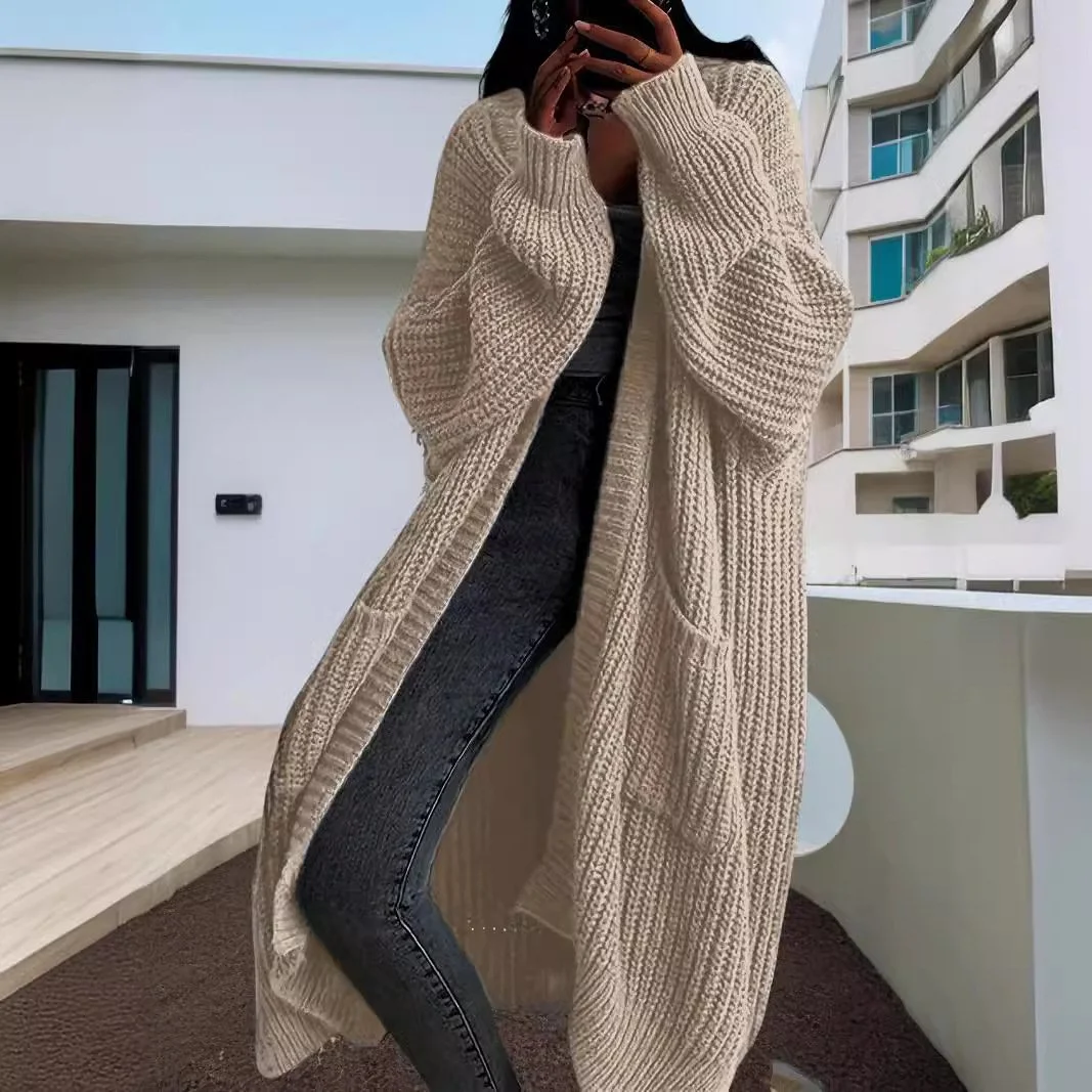 Autumn and Winter Long Sweater Women's Loose All-matching Base Long-sleeved Knitted Cardigan