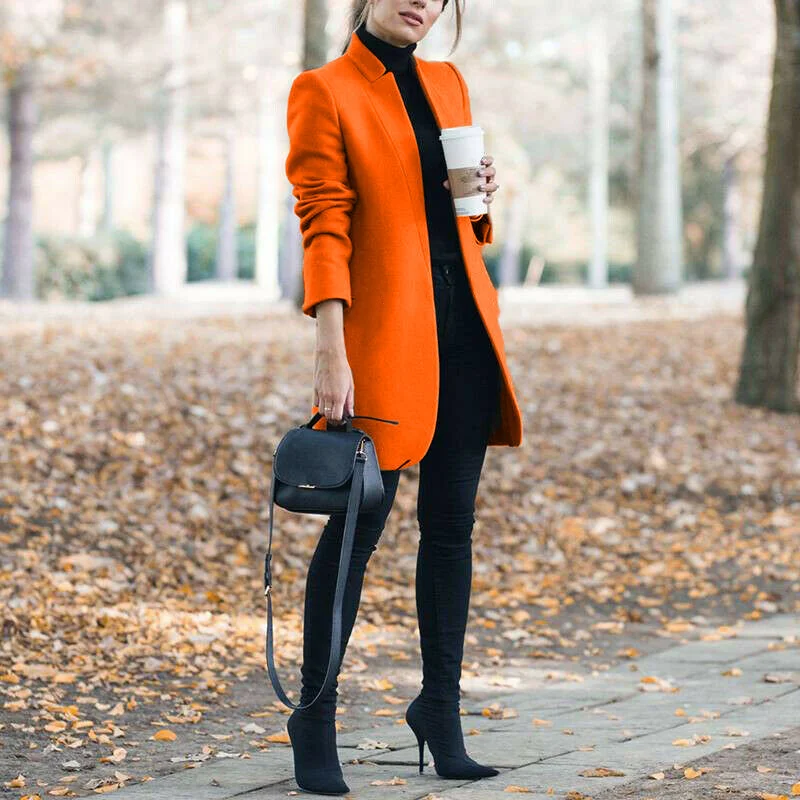 Autumn and Winter New Style European and American Fashion Solid Color Stand-up Collar Woolen Blazer