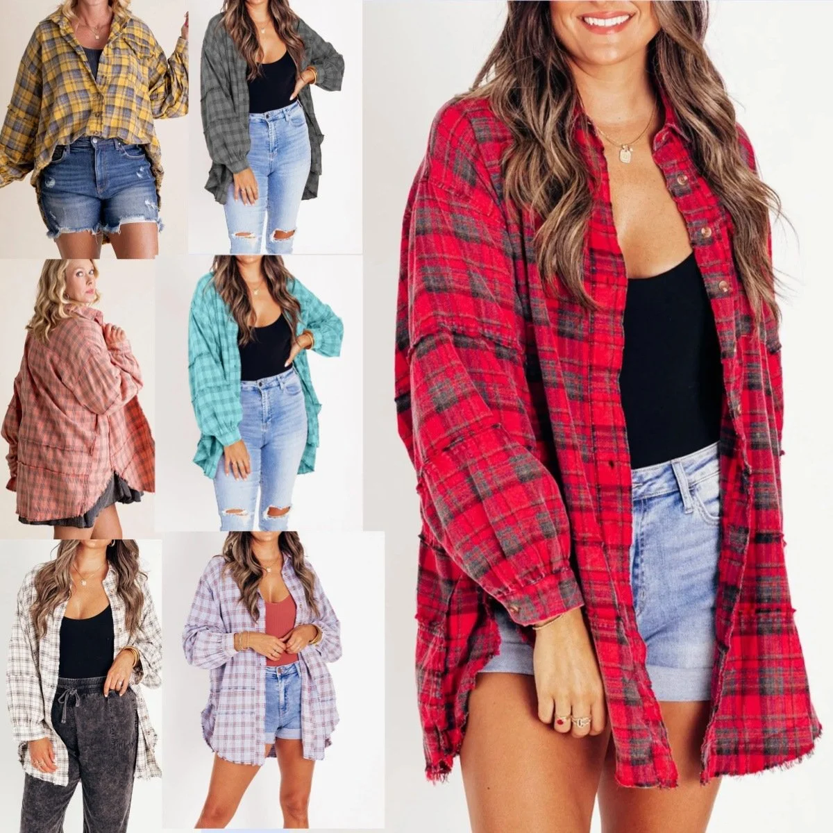 Autumn and Winter New Women's Tassel Long-sleeved Top Loose Casual Plaid Shirt Coat Women