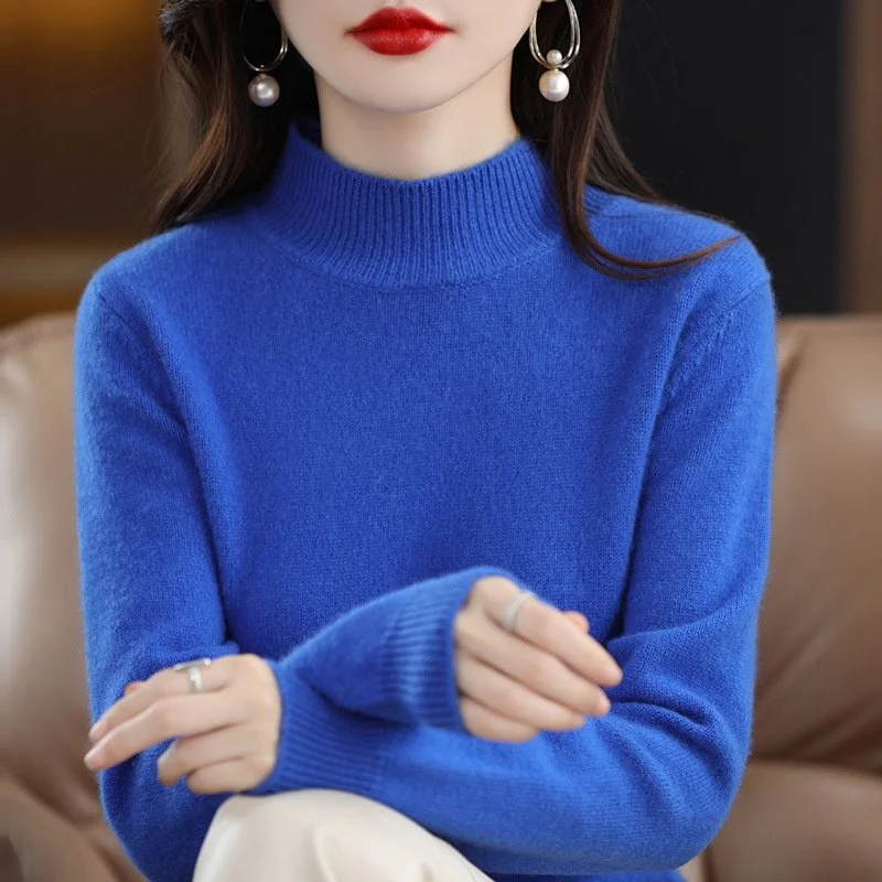 Autumn and Winter Sweater Half-high Collar Long Sleeves Women's Top Loose Slimming and All-matching