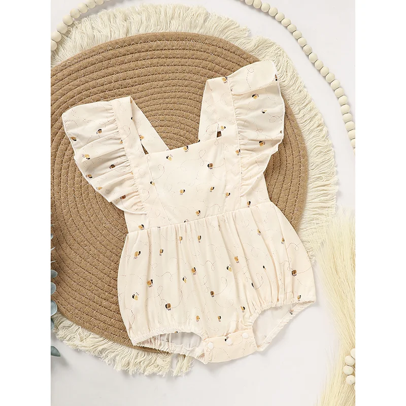 Honeybee bubble romper for baby girl – 1st Bee Day outfit, soft polyester‑spandex