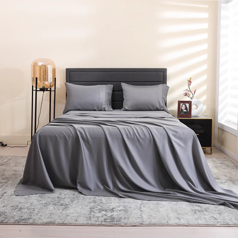 Bamboo fiber light luxury solid color four‑piece bedding set – full, queen, king