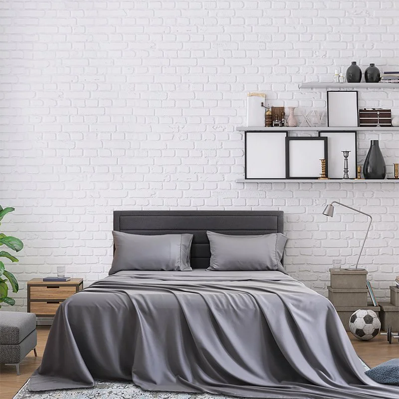 Bamboo fiber light luxury solid color four‑piece bedding set – full, queen, king