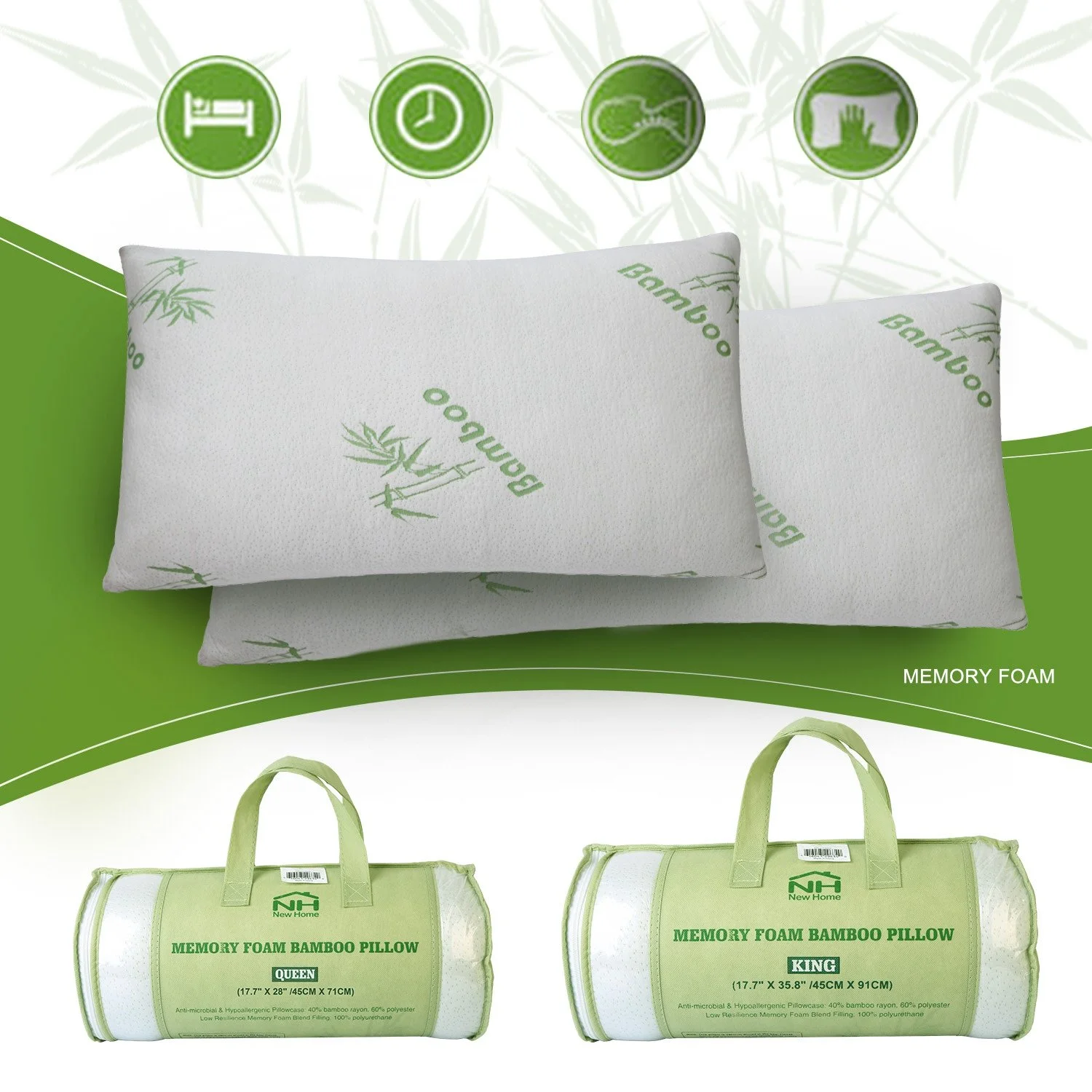Bamboo Memory Foam Pillow with Washable Pillowcase