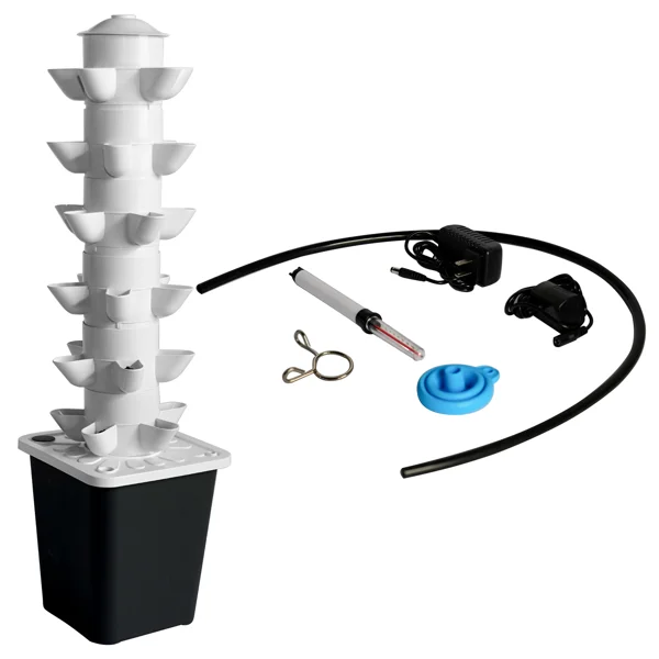 Black and White Vertical Tower Hydroponic System for Indoor and Outdoor Garden