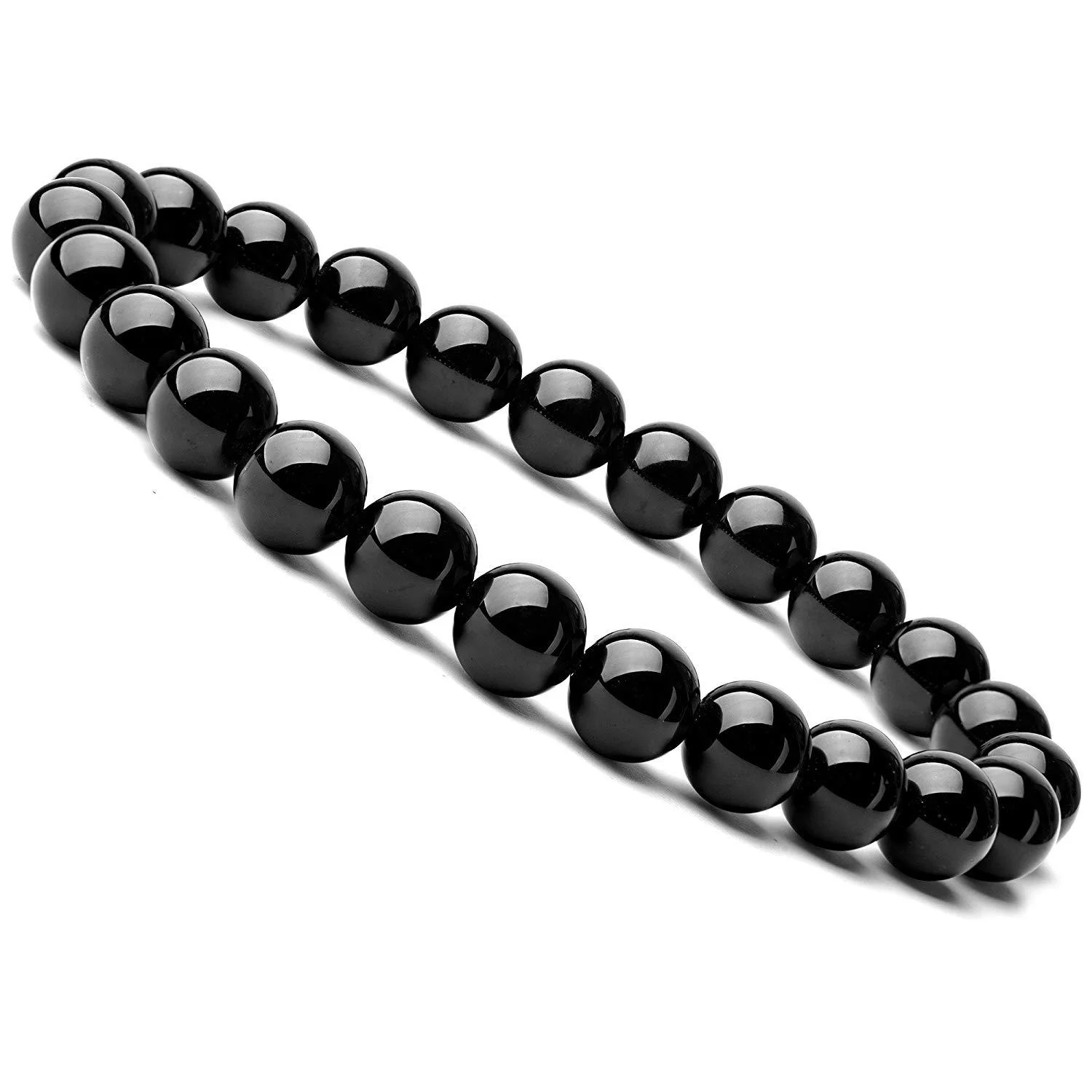 Black Onyx Bracelet with Geometric Design and Elastic Cord