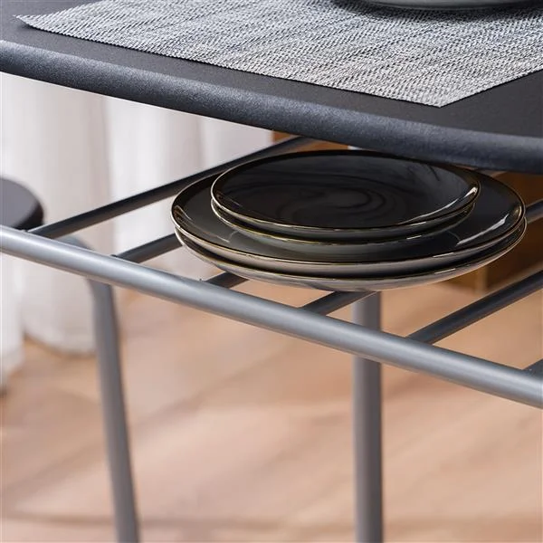 Black Pvc Breakfast Table with One Table and Two Chairs