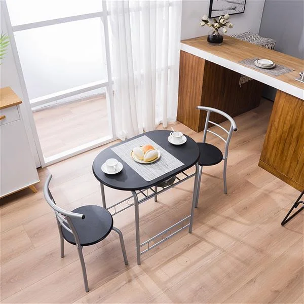 Black Pvc Breakfast Table with One Table and Two Chairs
