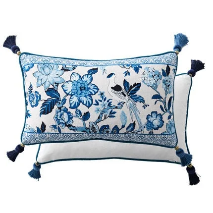 Blue and White Porcelain New Chinese Style Living Room Office Sofa Cushion Cover
