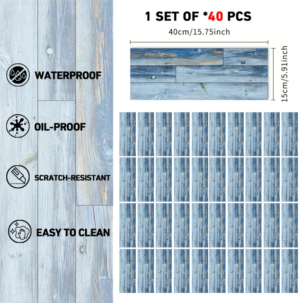Blue Wood Grain Floor, Peel and Stick Floor Tiles, Pvc Self-adhesive Diy Floor Removable Waterproof Tile Stickers