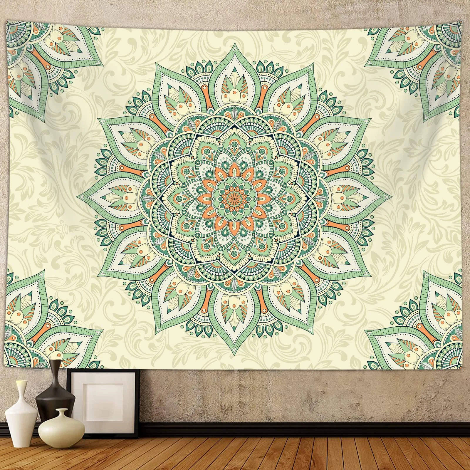 Bohemian Green Mandala Tapestry Bohemian Sage Green Wall Hanging