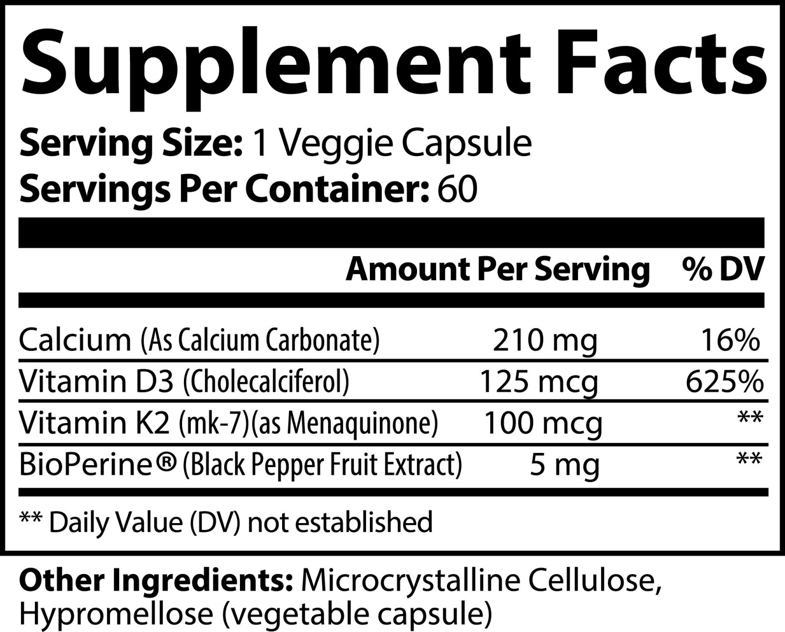 Bone and Heart Support Vitamin D3 K2 Supplement with BioPerine