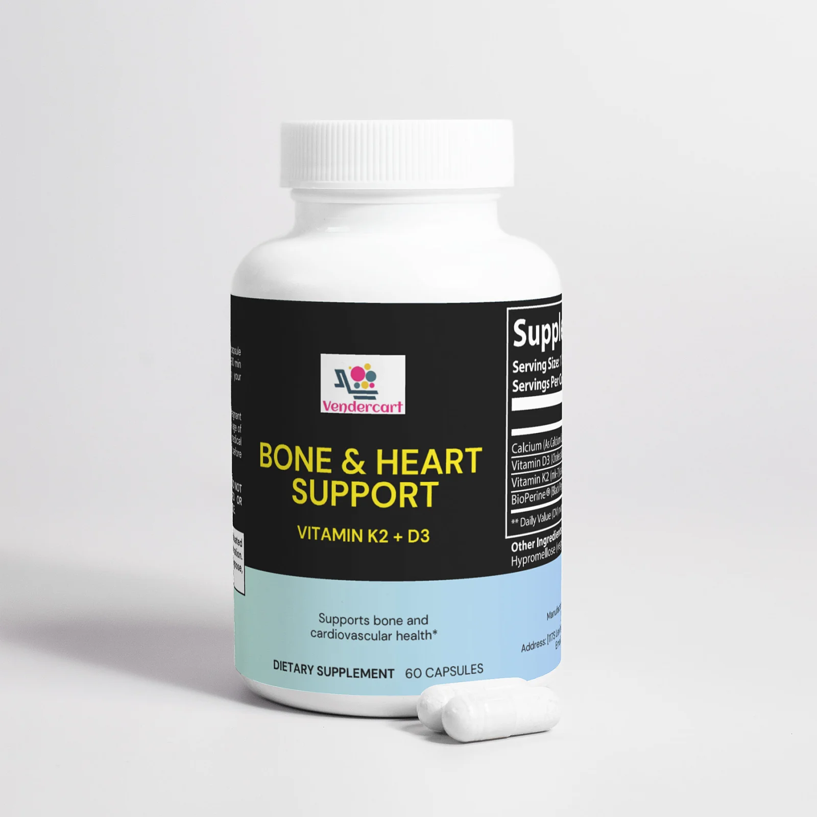 Bone and Heart Support Vitamin D3 K2 Supplement with BioPerine