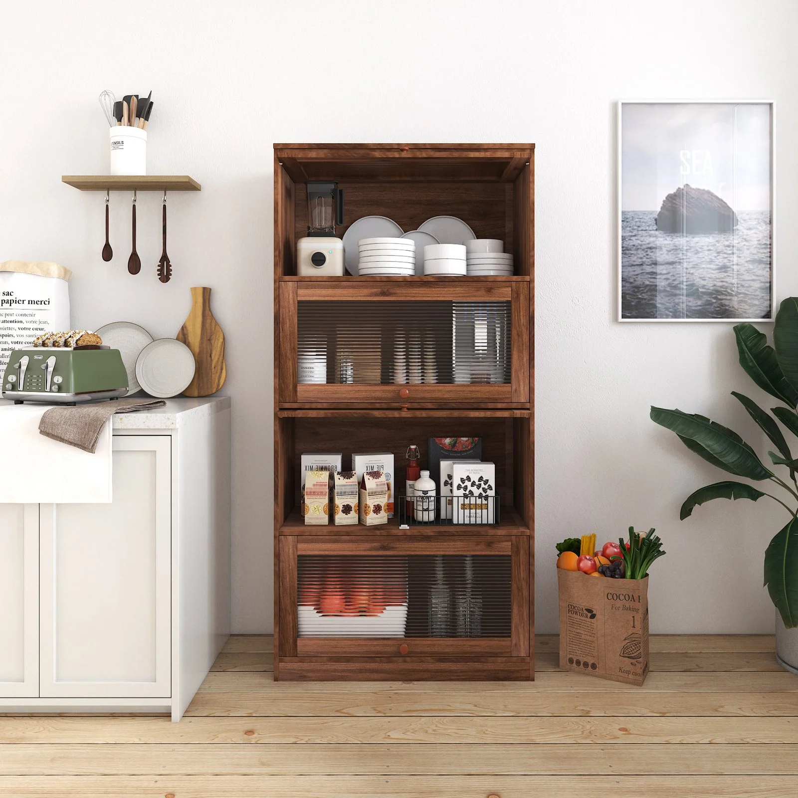 Bookcase Contemporary Closed Back Glass Doors Office Storage Cabinet Floor-to-ceiling Low Cabinet Bookcase Against Wall Dustproof Bookshelf