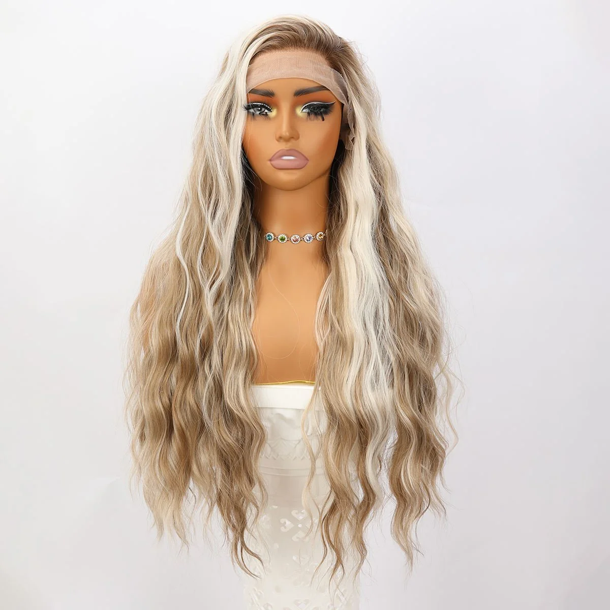 Brown Blonde Mixed High-Gloss Lace Front Wig – 150% Density, Average Cap Size