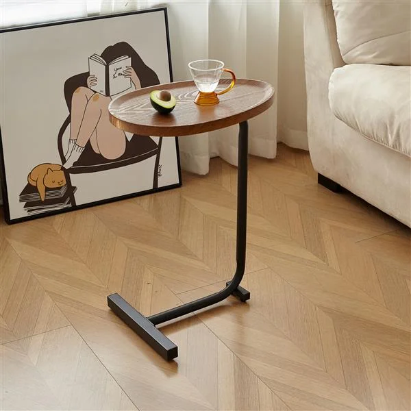 Brown C-shaped Side Table, Living Room Small Sofa Table