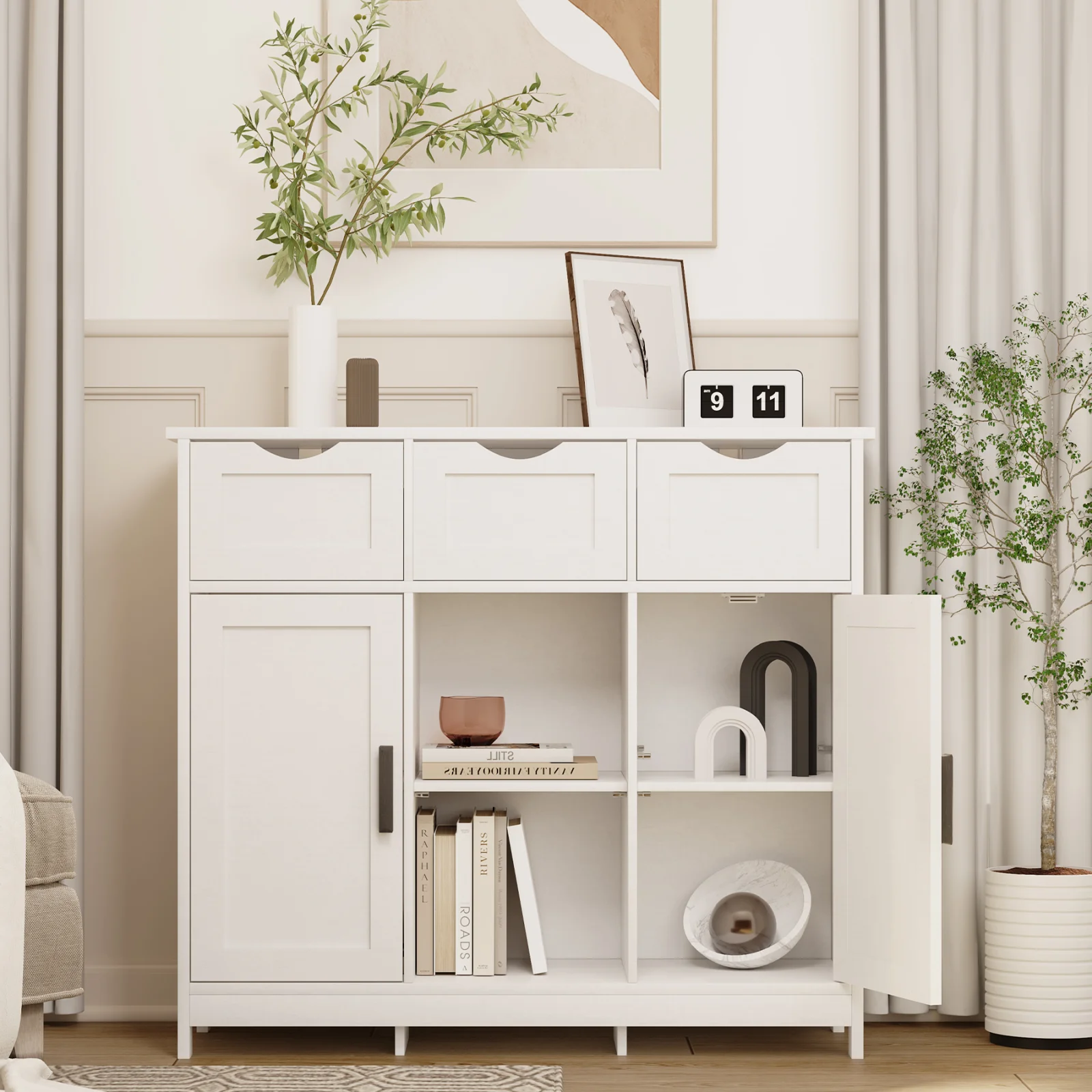 Cabinets with Drawers and Shelves, Living Room, Bedroom, Bathroom Decor Cabinets Furniture Home Decor - White