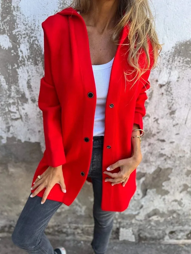 Casual Hooded Single-breasted Cardigan Fashion Loose Solid Color Jacket Spring and Autumn Women's Clothing
