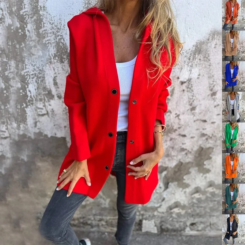 Casual Hooded Single-breasted Cardigan Fashion Loose Solid Color Jacket Spring and Autumn Women's Clothing