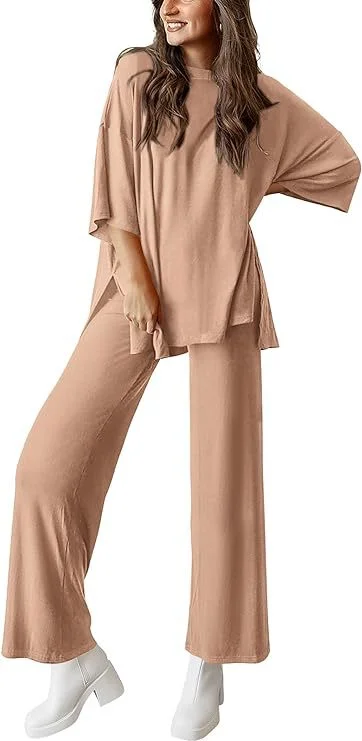 Casual Short-sleeved Pullover Top Wide-leg Pants Casual Suit