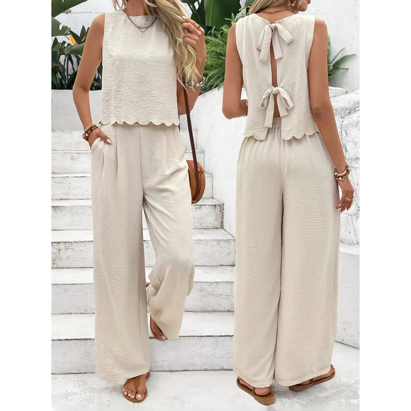 Casual Sleeveless Vest Casual Trousers Suit Summer Tank Top Casual Pants Set for Daily Wear Women's Clothing
