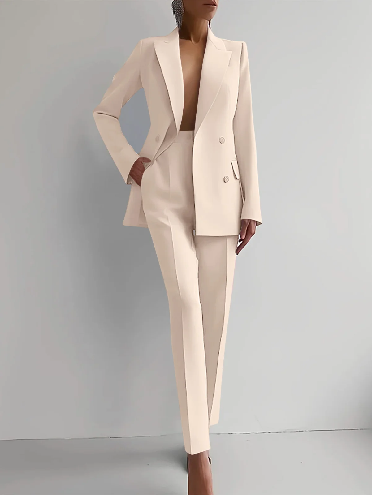 Casual Suits Fashion Long Sleeve Single-breasted Jacket Top and Slim Fit Trousers Women's Business Suits