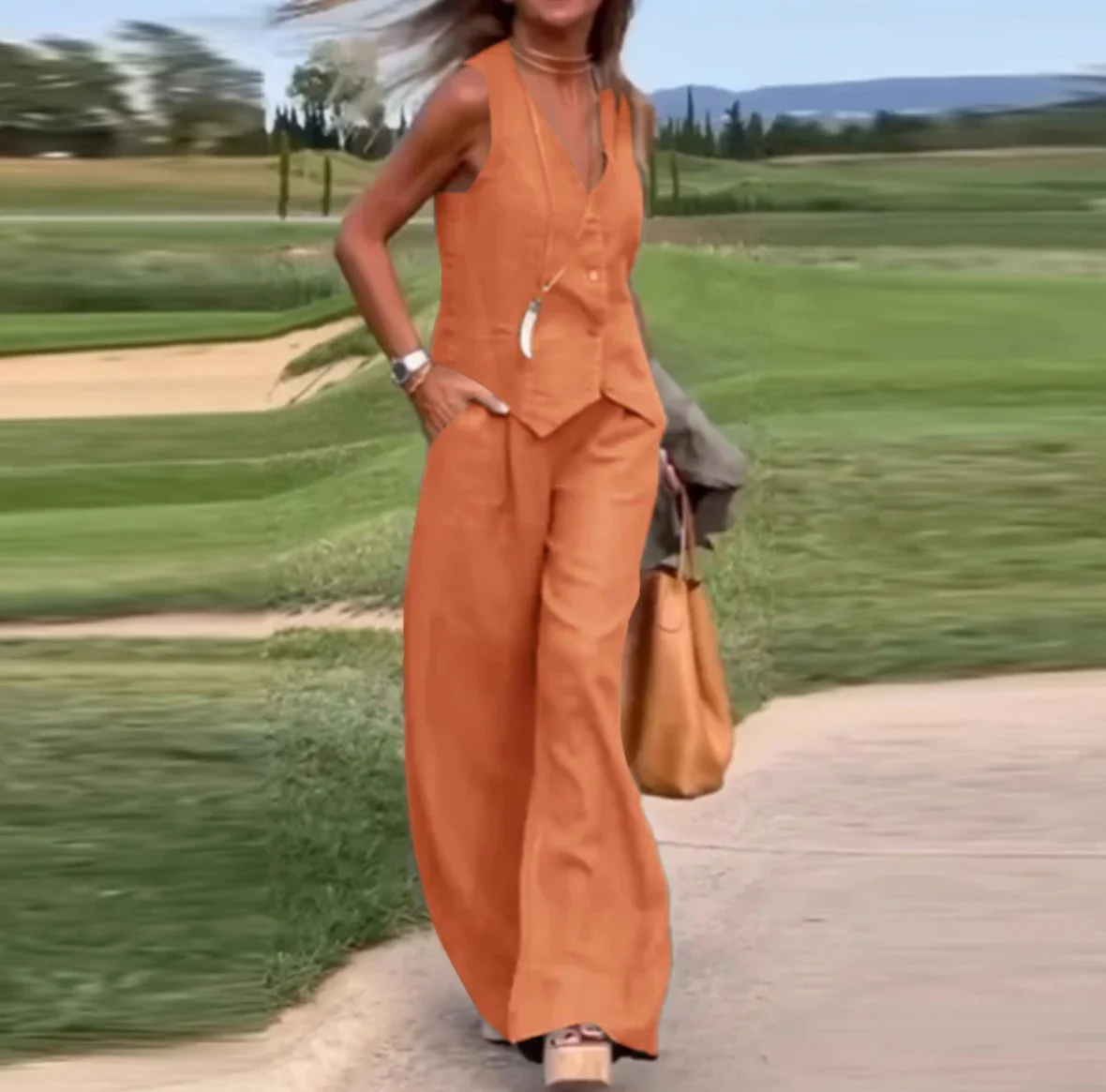 Casual Women's Solid Color Fashion Sets of Vest Trousers Suit